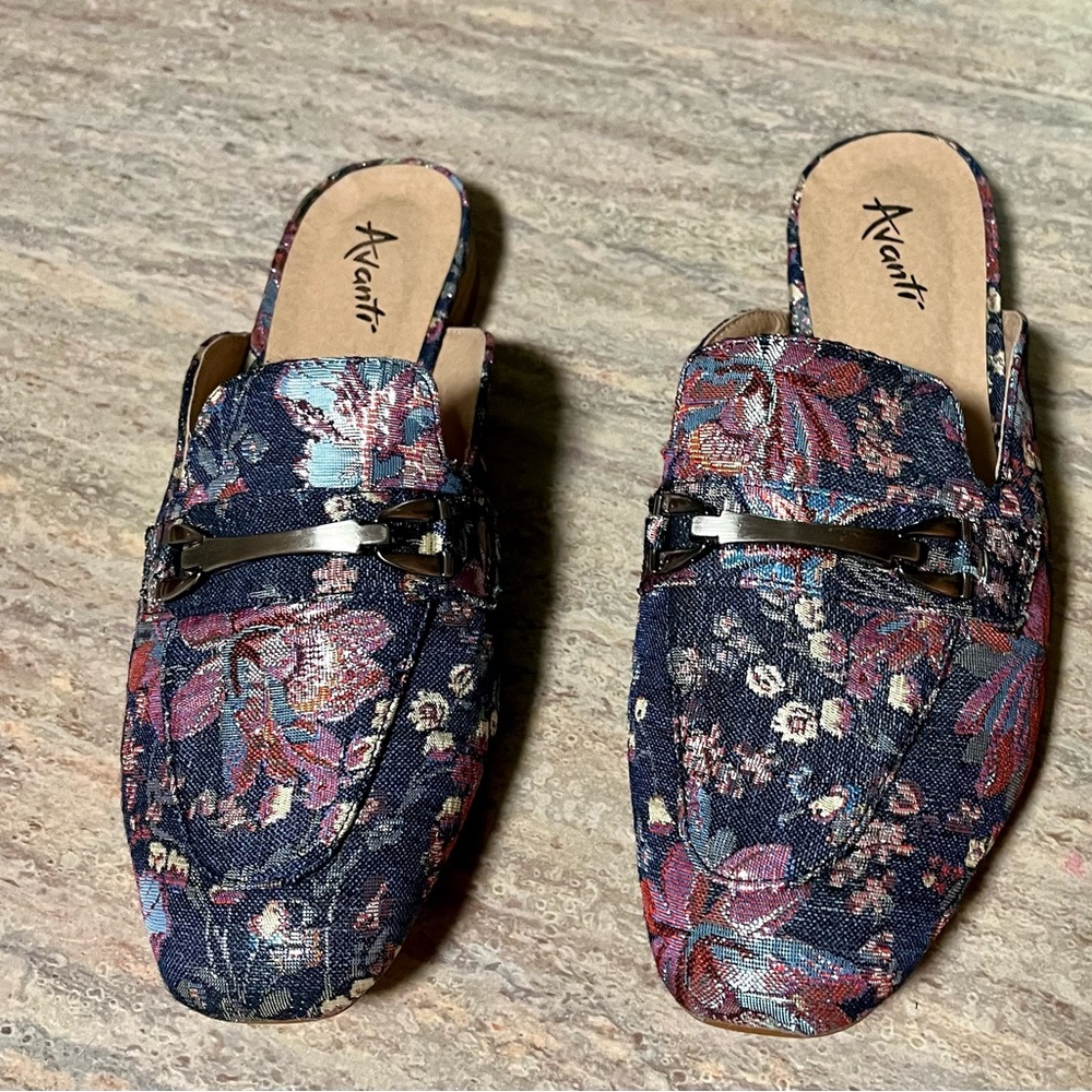 Avanti slip on floral sandals with open back